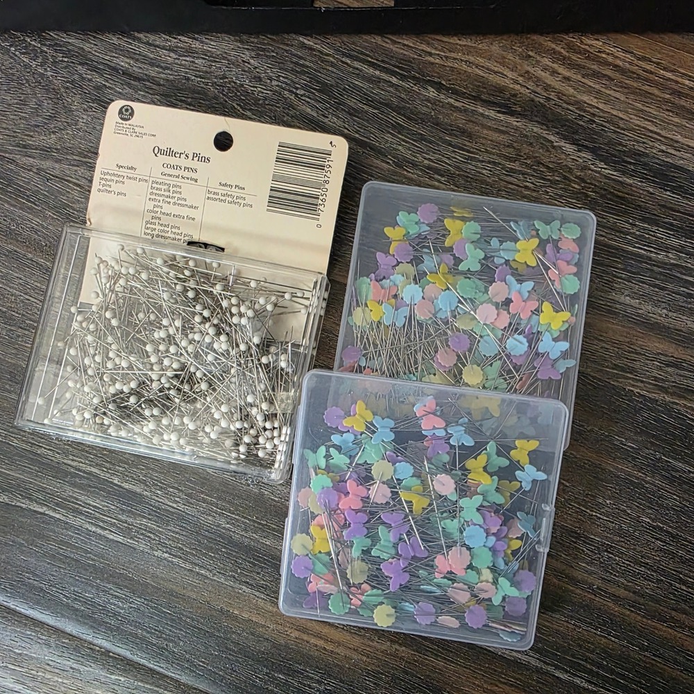 Coats Quilters Pins 500ct White Ball  & 400ct Butterfly Flower Flat‎ Head Pins